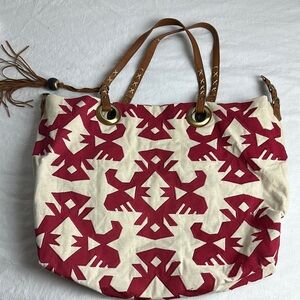 Lucky Brand Red and Cream Patterned Tote Bag